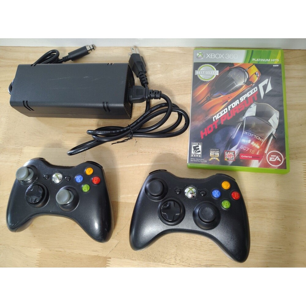 Microsoft Xbox 360 Lot 2 Wireless Controllers Power Supply & Need For Speed Game